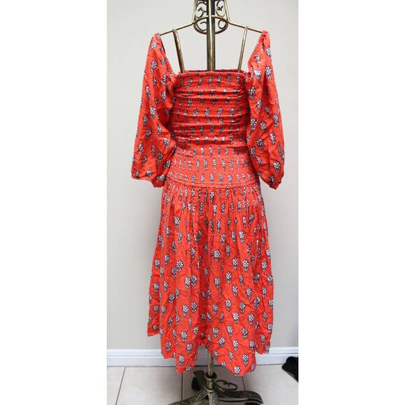 Rhode Resort Red Harper Daisy Smocked Off Shoulder Puff Maxi Dress Size Small - Picture 6 of 6